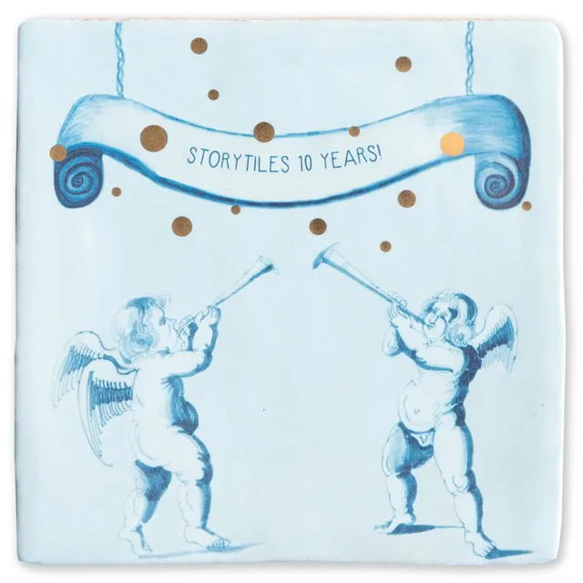 Storytiles Delft blue La grande festa Fliese 10x10 cm Gold