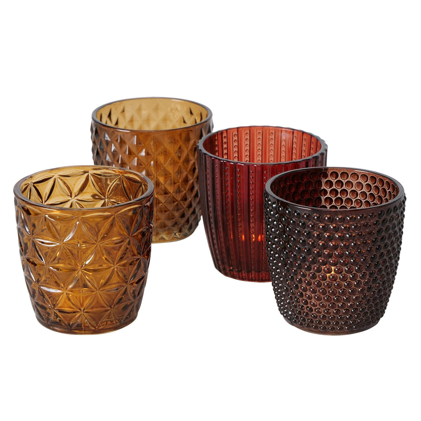 LS-LebenStil Teelichthalter Glas 4er Set Retro Rot-Braun 7cm
