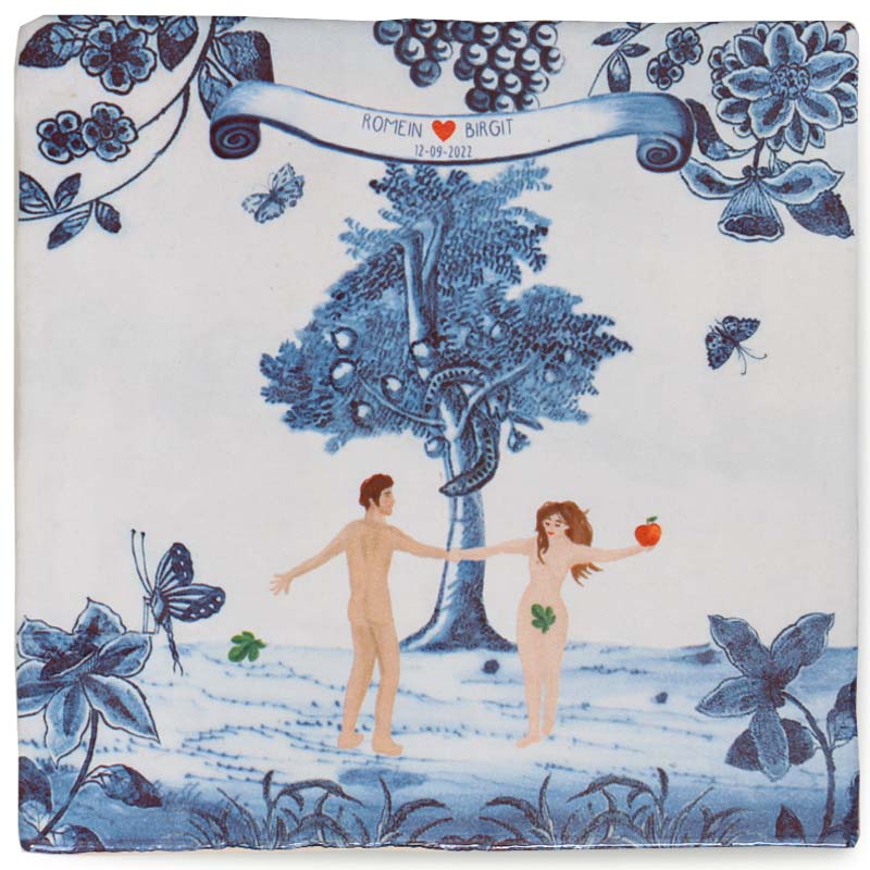 Storytiles Delft Blue Adam Eva Fliese 10x10 cm Liebe