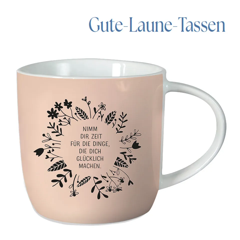 LS-LebenStil Küche Kaffeebecher 300ml Spruch Glücklich Porzellan