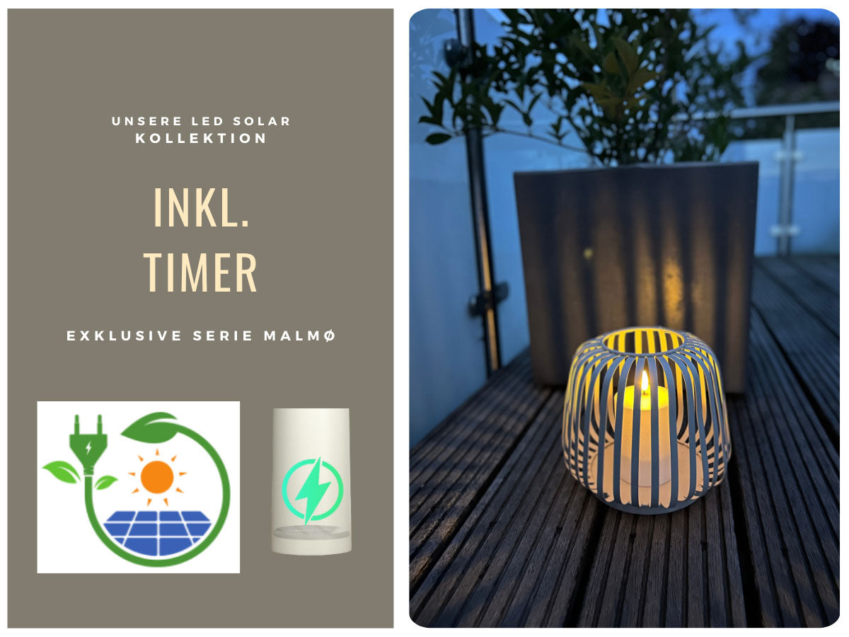 LS-LebenStil Möbel & Wohnen Malmø Windlicht Grün 20cm Timer