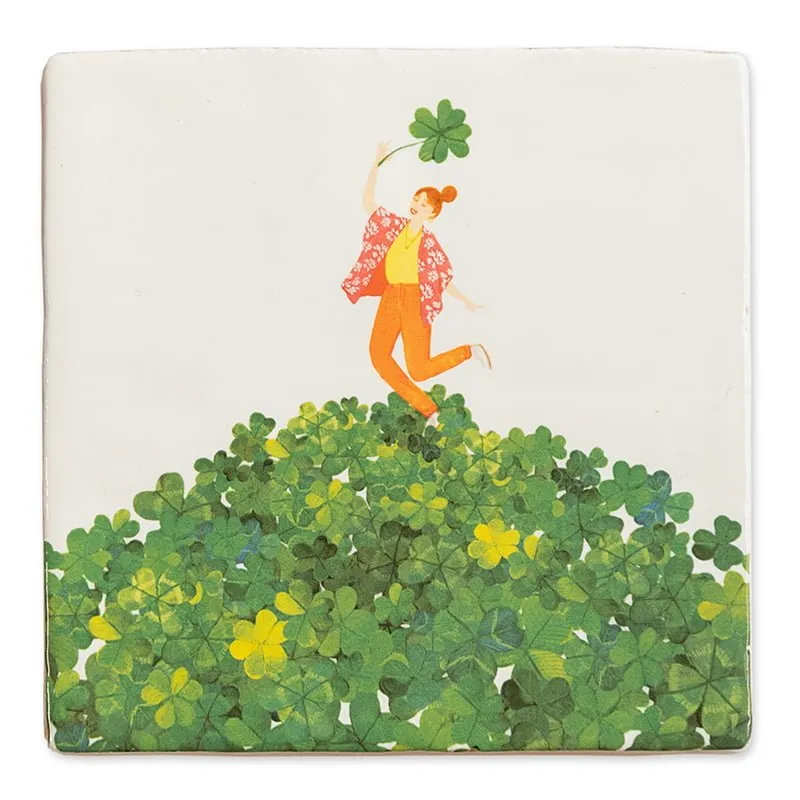 Storytiles Delft blue Vind je geluk Wandfliese S 10x10 cm Kleeblatt