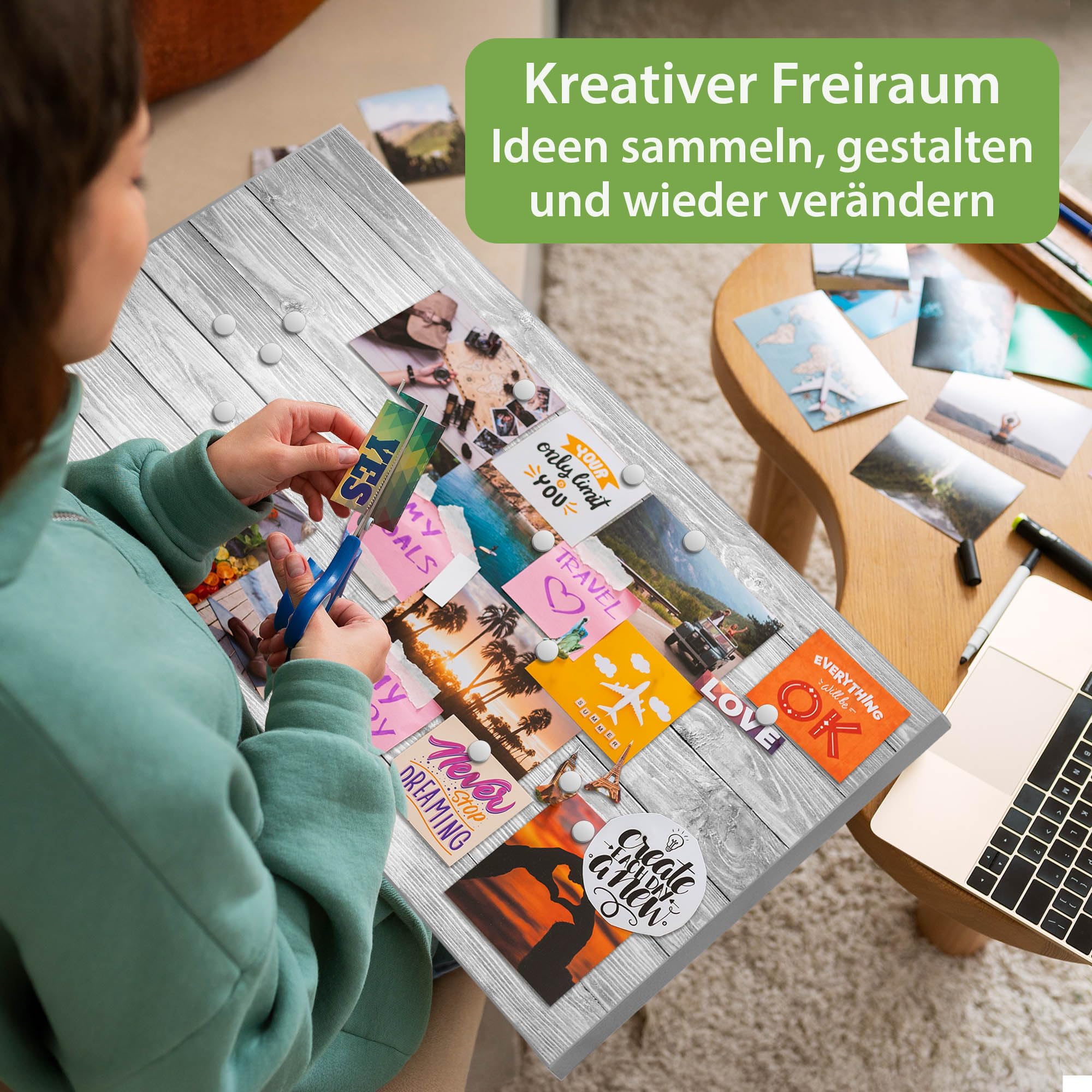 Banjado Magnettafel Weiß Gebeizt Metall 78x37 cm beschreibbar