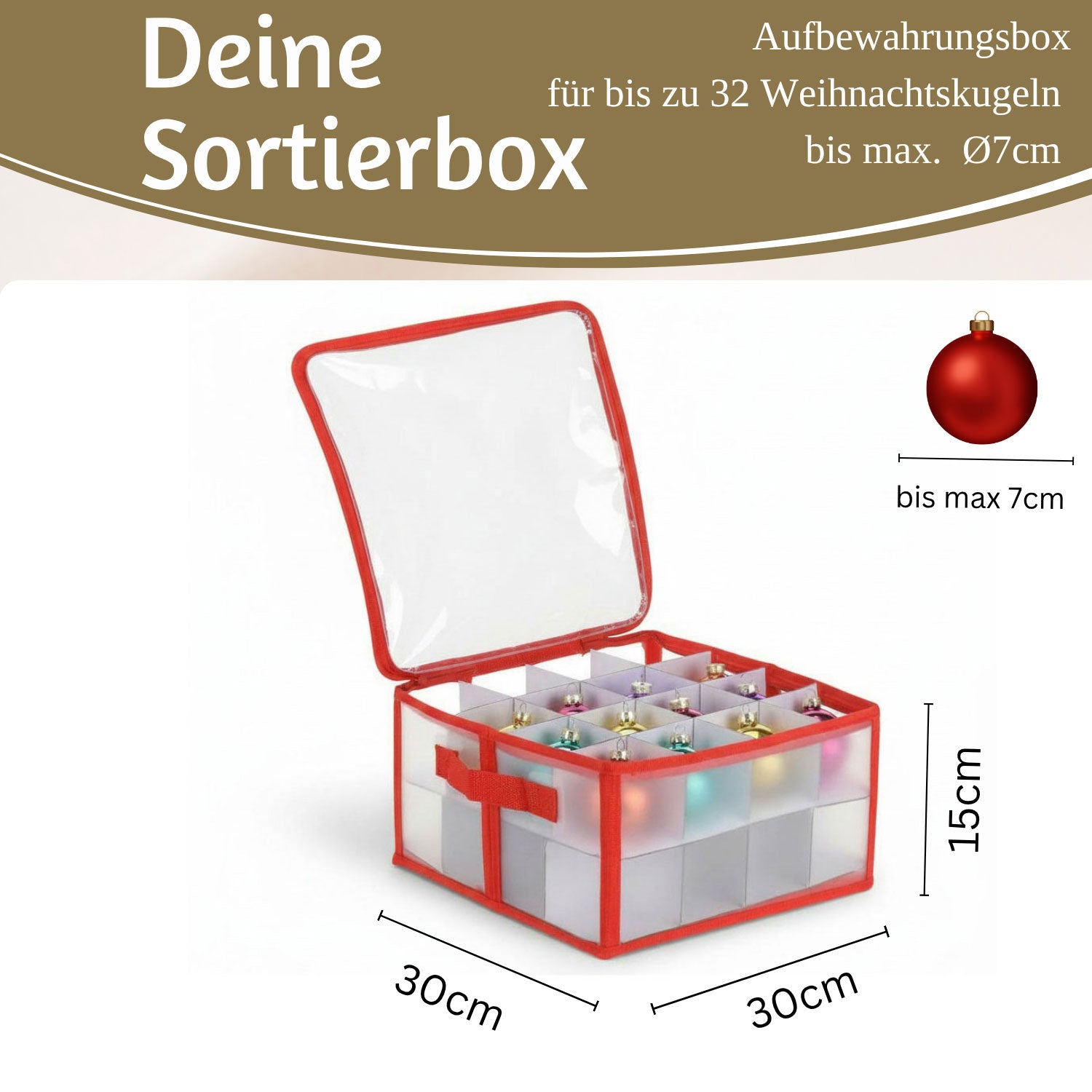 LS-LebenStil Aufbewahrungsbox 32 Weihnachtskugeln 30cm