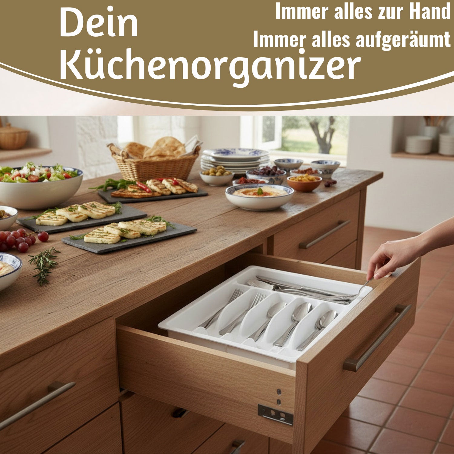 LS-LebenStil Küche Schubladeneinsatz Besteckkasten 29-50cm Weiß