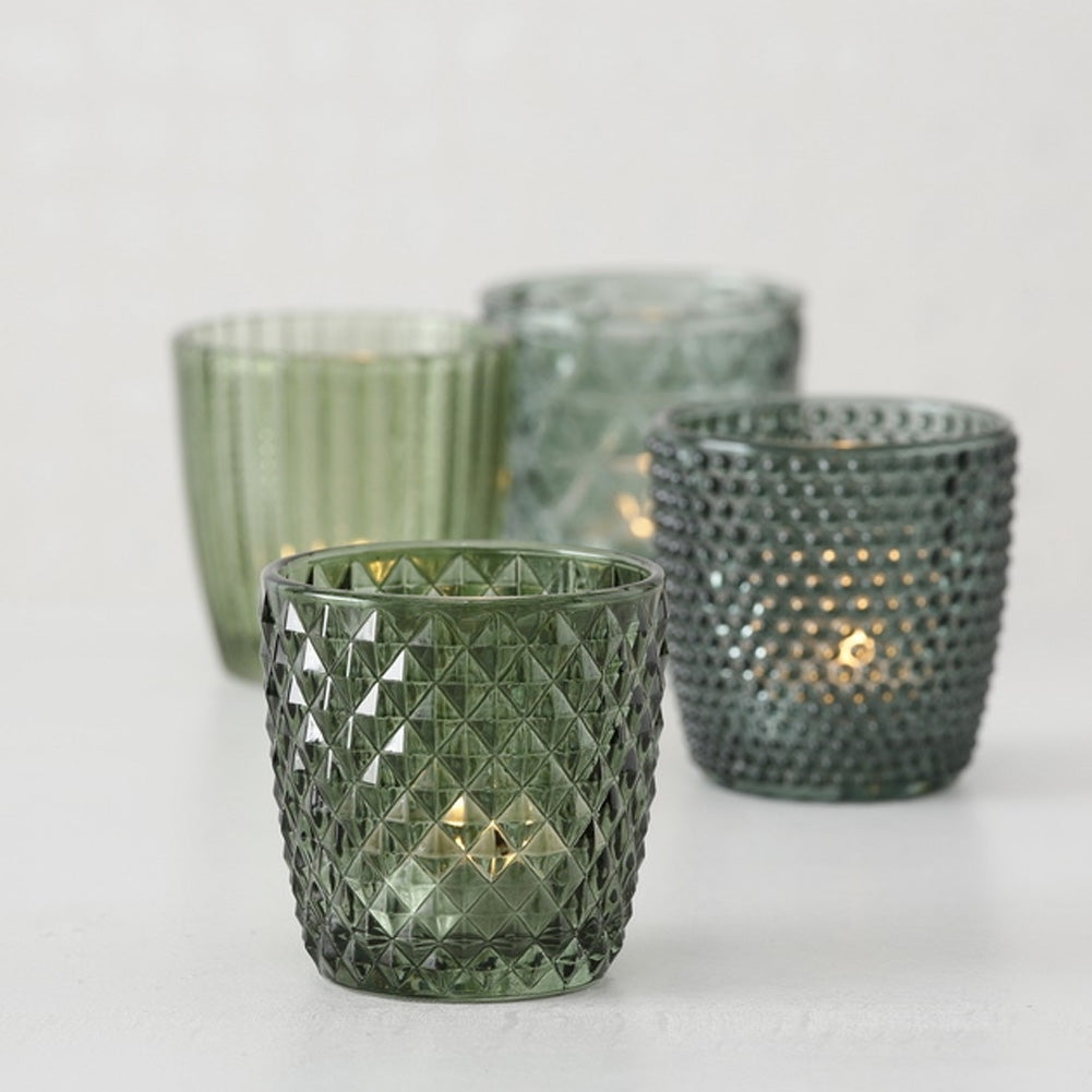 LS-LebenStil Teelichthalter Glas Retro Grün 7cm 4er Set