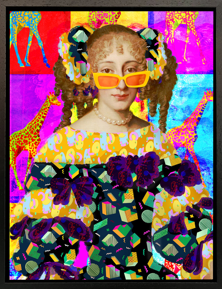 Mineheart Pop Giraffe and Sunglasses Lady Wandbild 30x41 cm