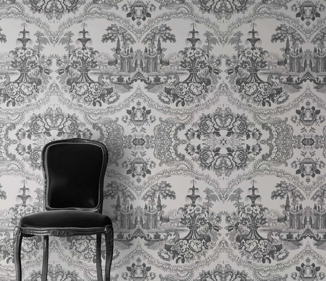 Mineheart Delft Baroque Tapete Schwarz 70cm x 10m Damast