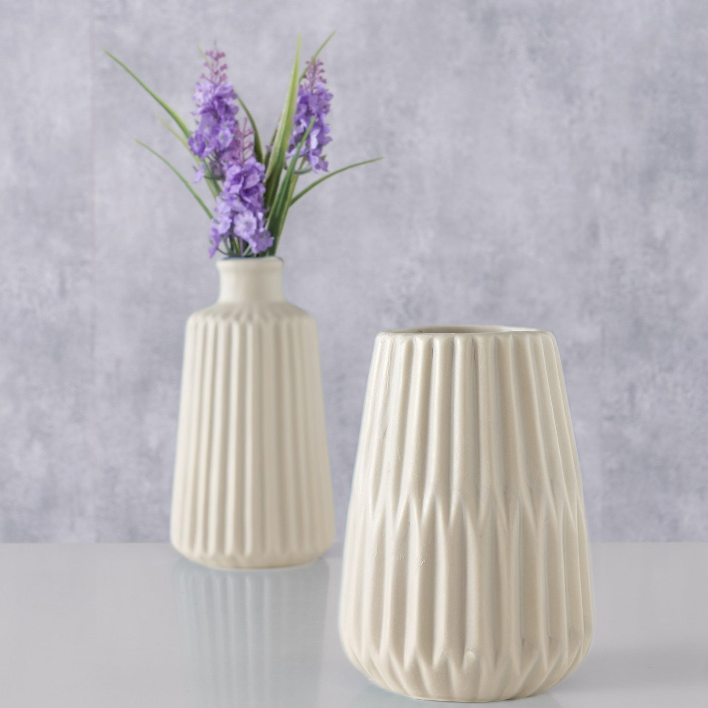 LS-LebenStil Oslo Blumenvase 2er Set Creme 18cm Keramik