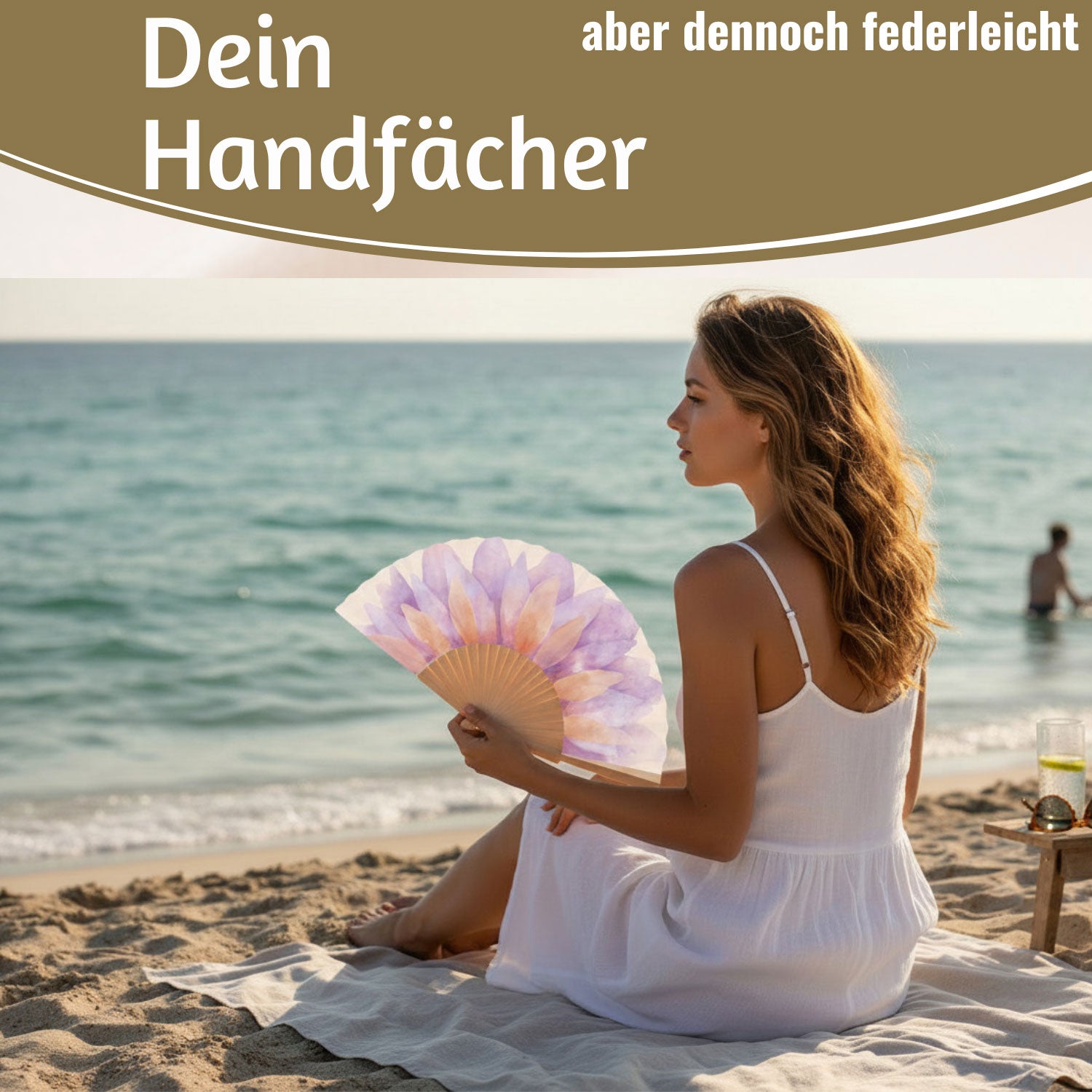 LS-LebenStil Shopper & Taschen Blume Fächer Holz Stoff Lila 23x42cm