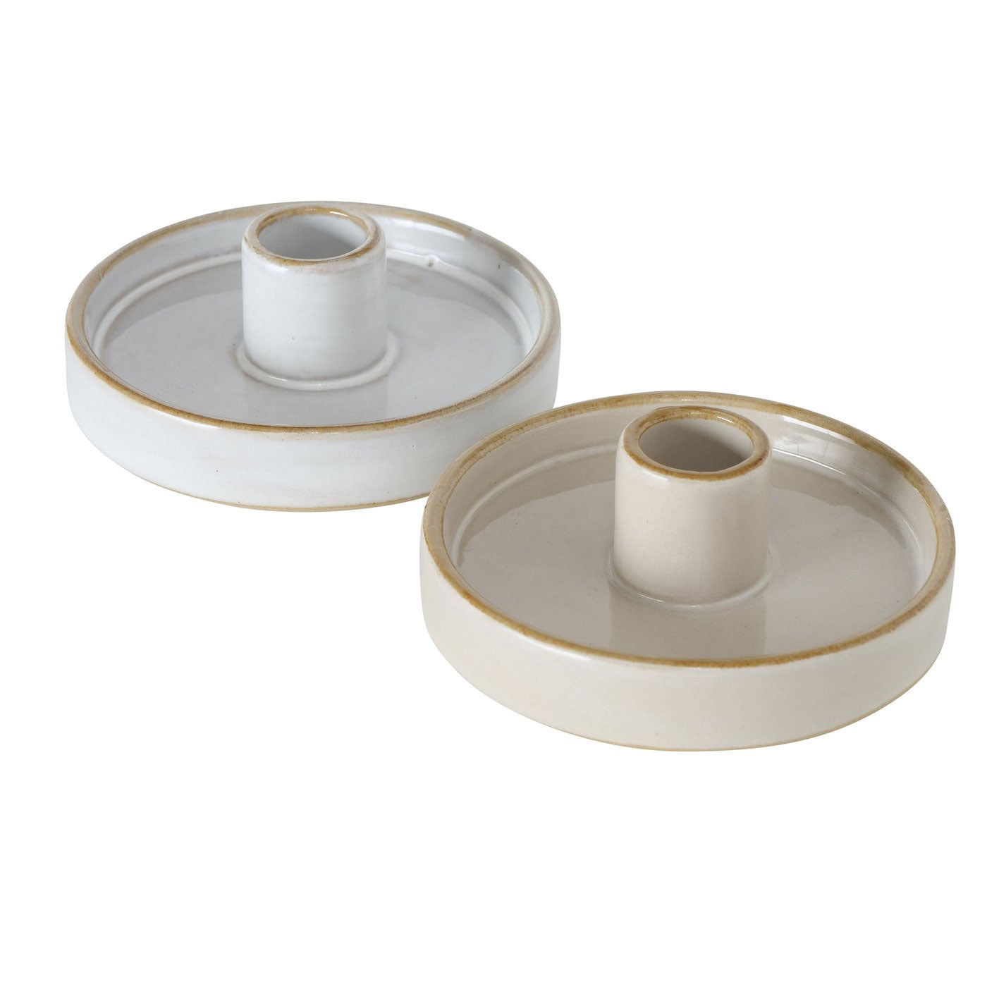 LS-LebenStil Keramik Kerzenständer 2er Set 10cm Beige Grau
