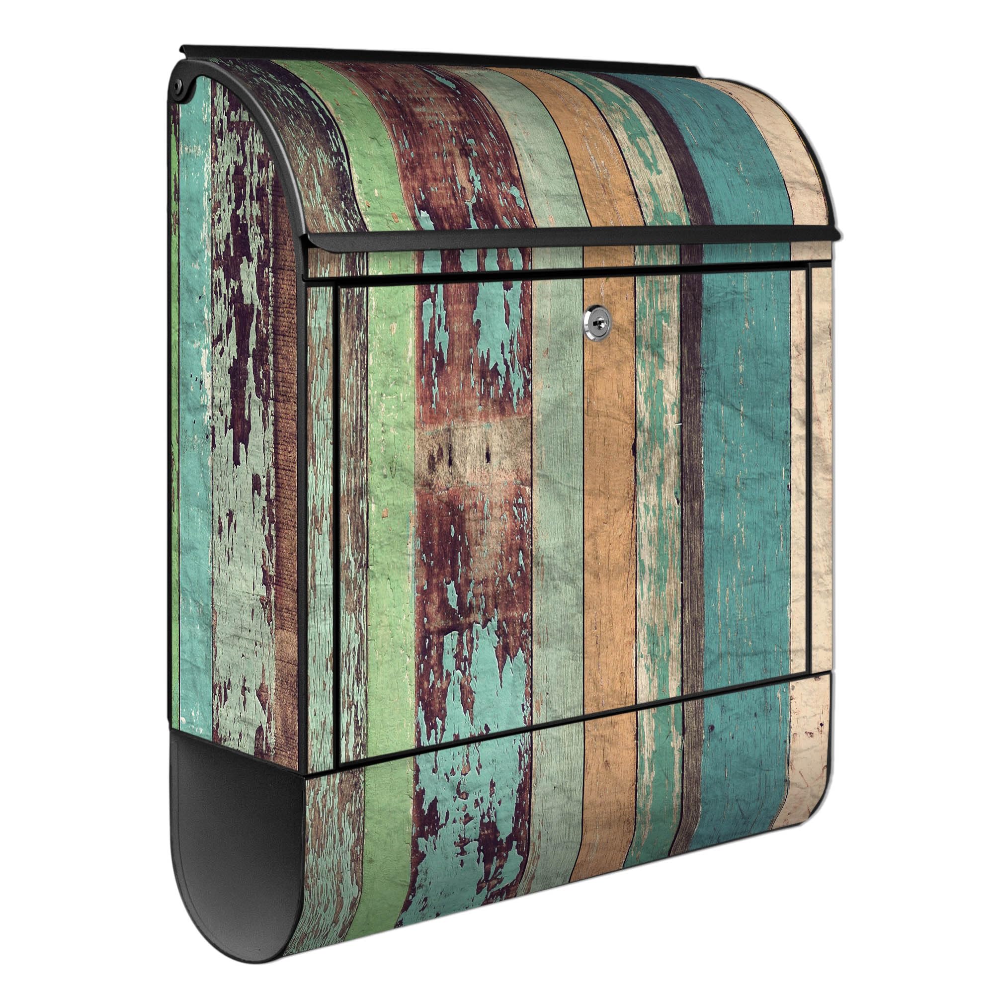 Banjado Briefkasten Bunte Bretterwand Stahl schwarz 38,5x46,5cm