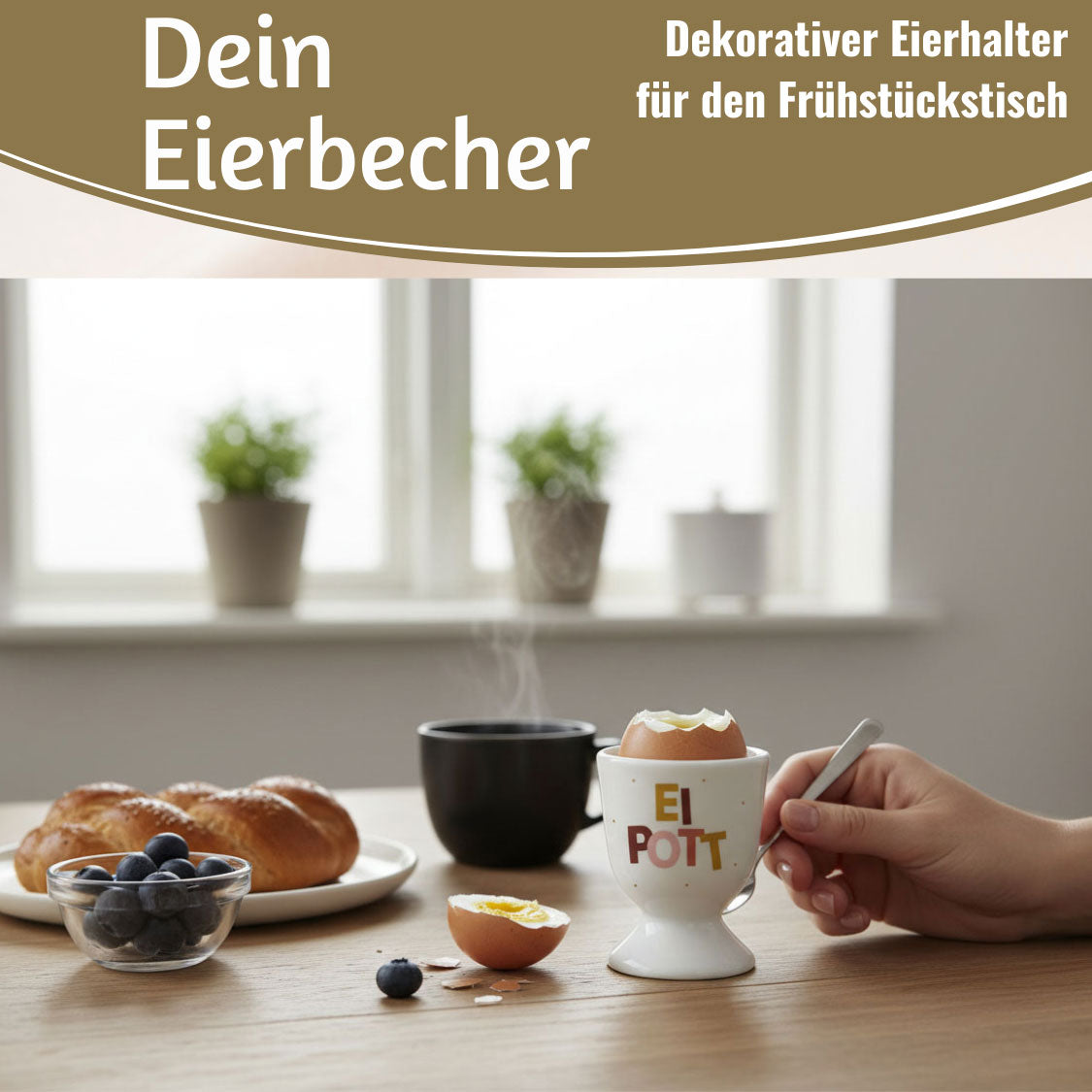 LS-LebenStil Ei Pott Eierbecher Echt-Gold Porzellan Weiß Gold