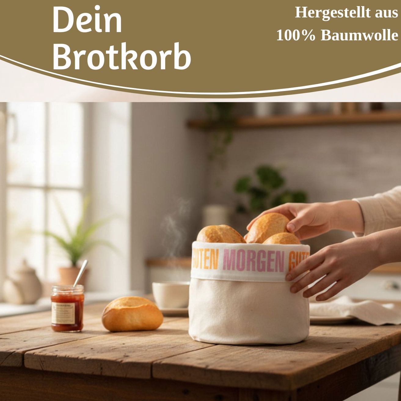 LS-LebenStil Küche & Haushalt Brotkorb Guten Morgen Baumwolle rund