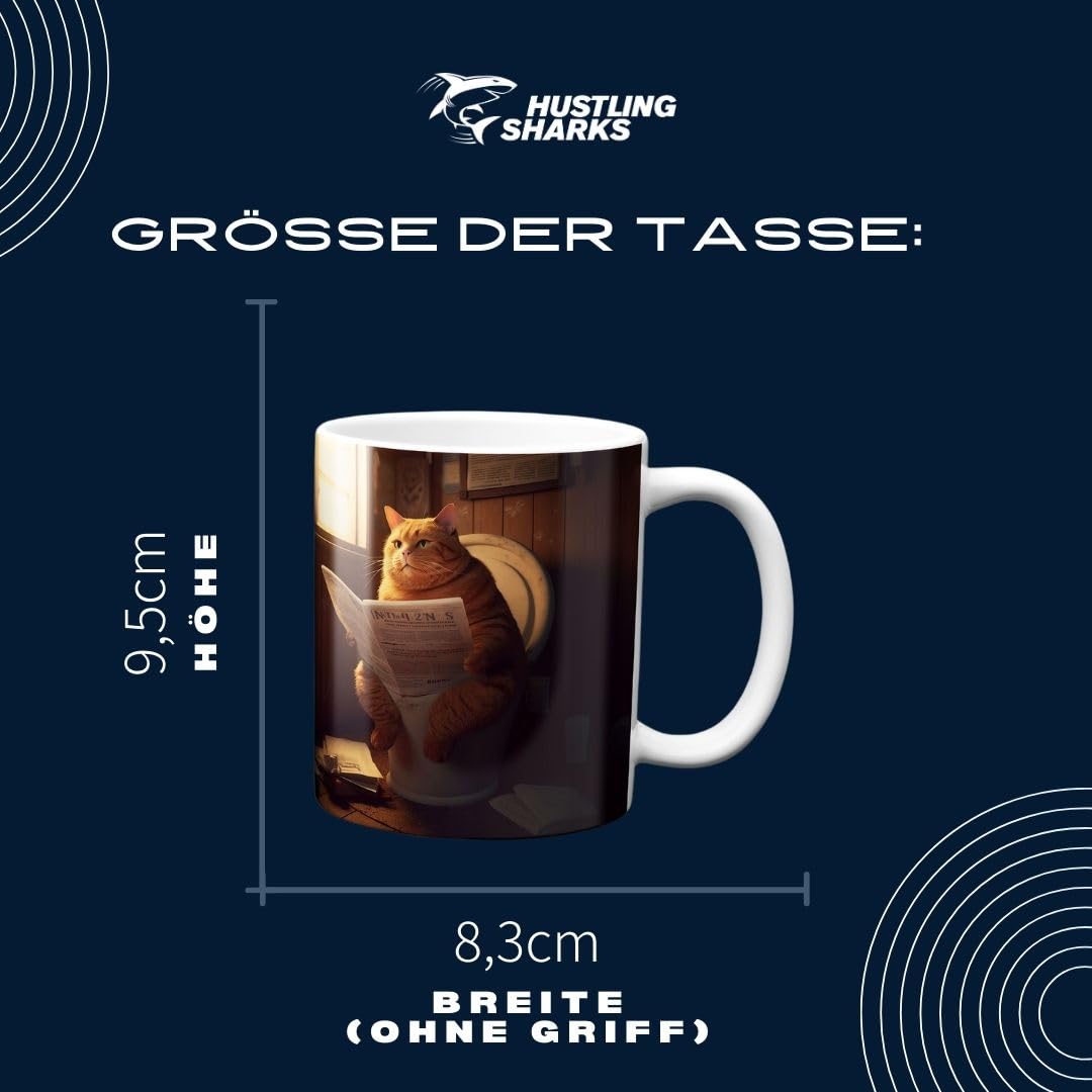 Hustling Sharks Katze auf Toilette Tasse 330ml weiß