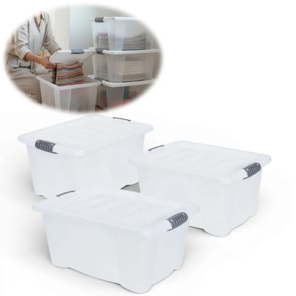 LS-LebenStil Möbel & Wohnen XL Stapelbox 40x28cm transparent 3er Set