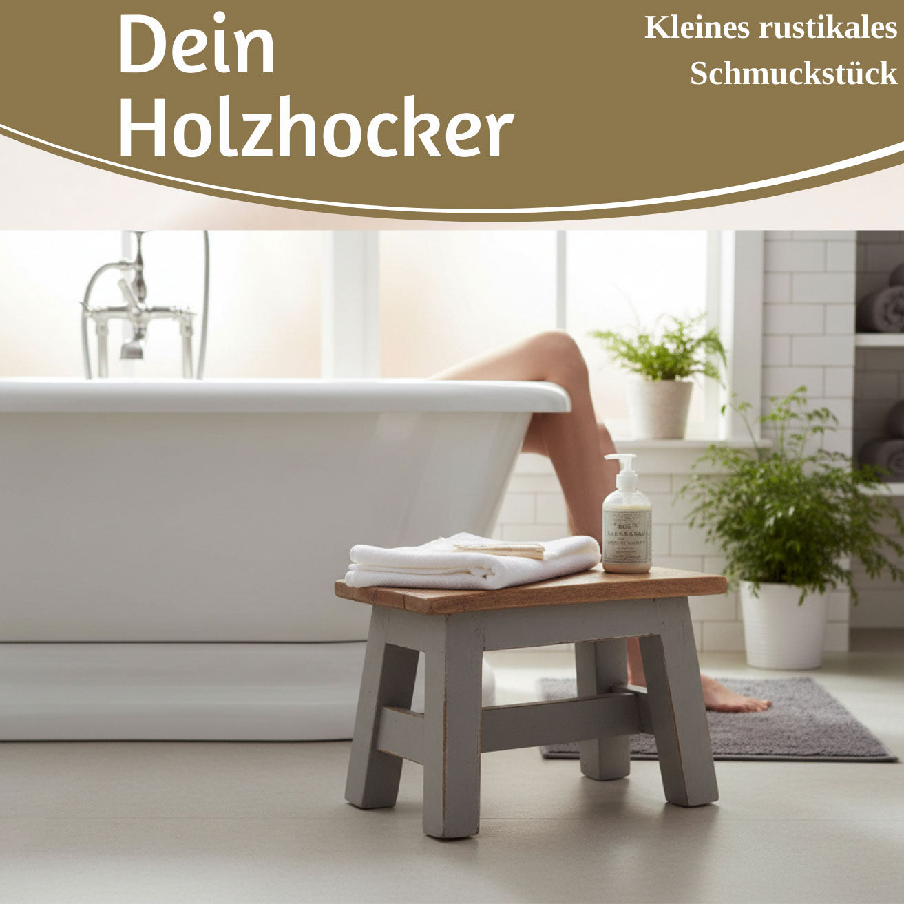 LS-LebenStil Fußhocker Holz Grau 30cm Tritthocker Schemel