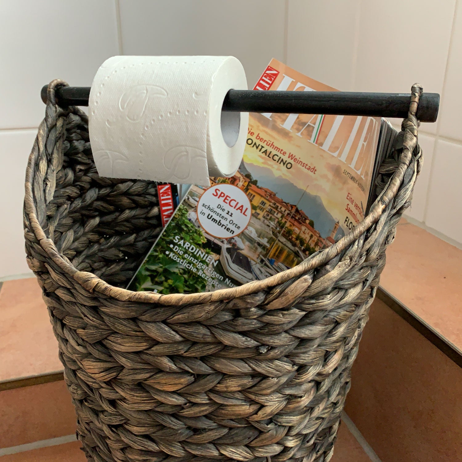 LS-LebenStil Toilettenpapier-Ständer 40cm Rattan Grau Korb