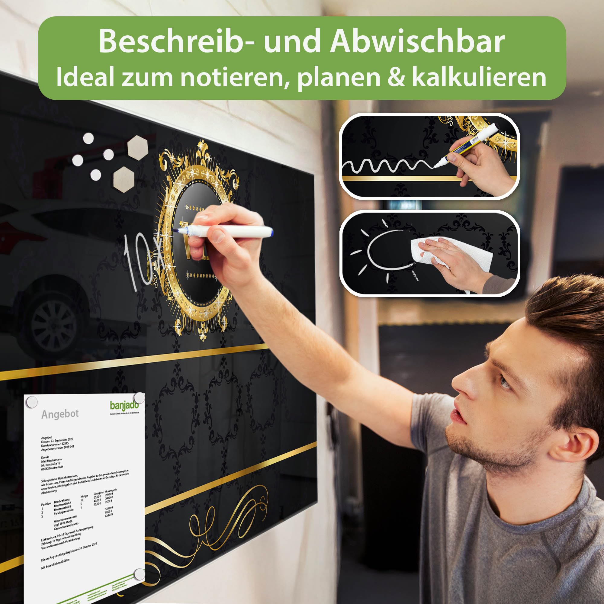 Banjado Magnettafel VIP Glas-Magnetboard 120x80 cm beschreibbar