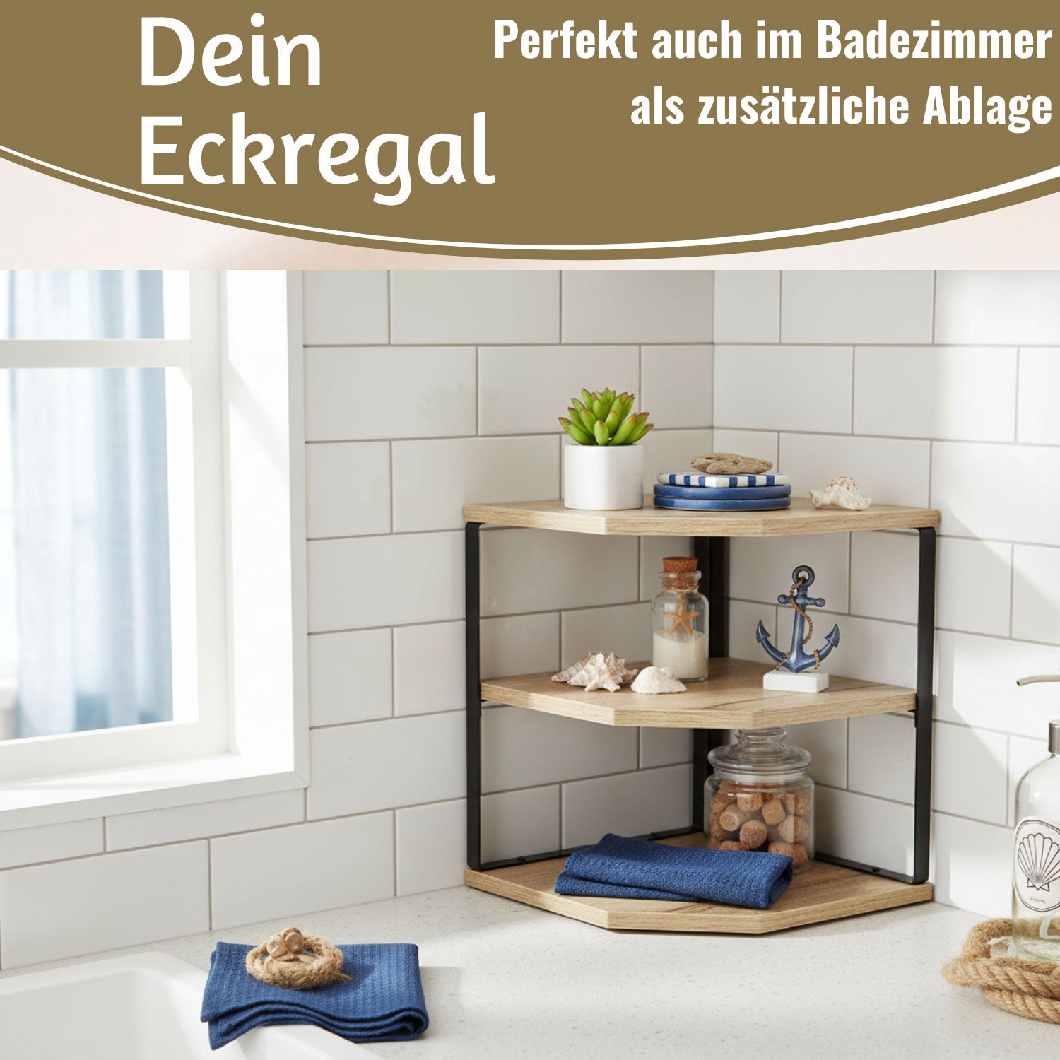 LS-LebenStil Eckregal Holz Metall 27x25cm 3 Ablagen