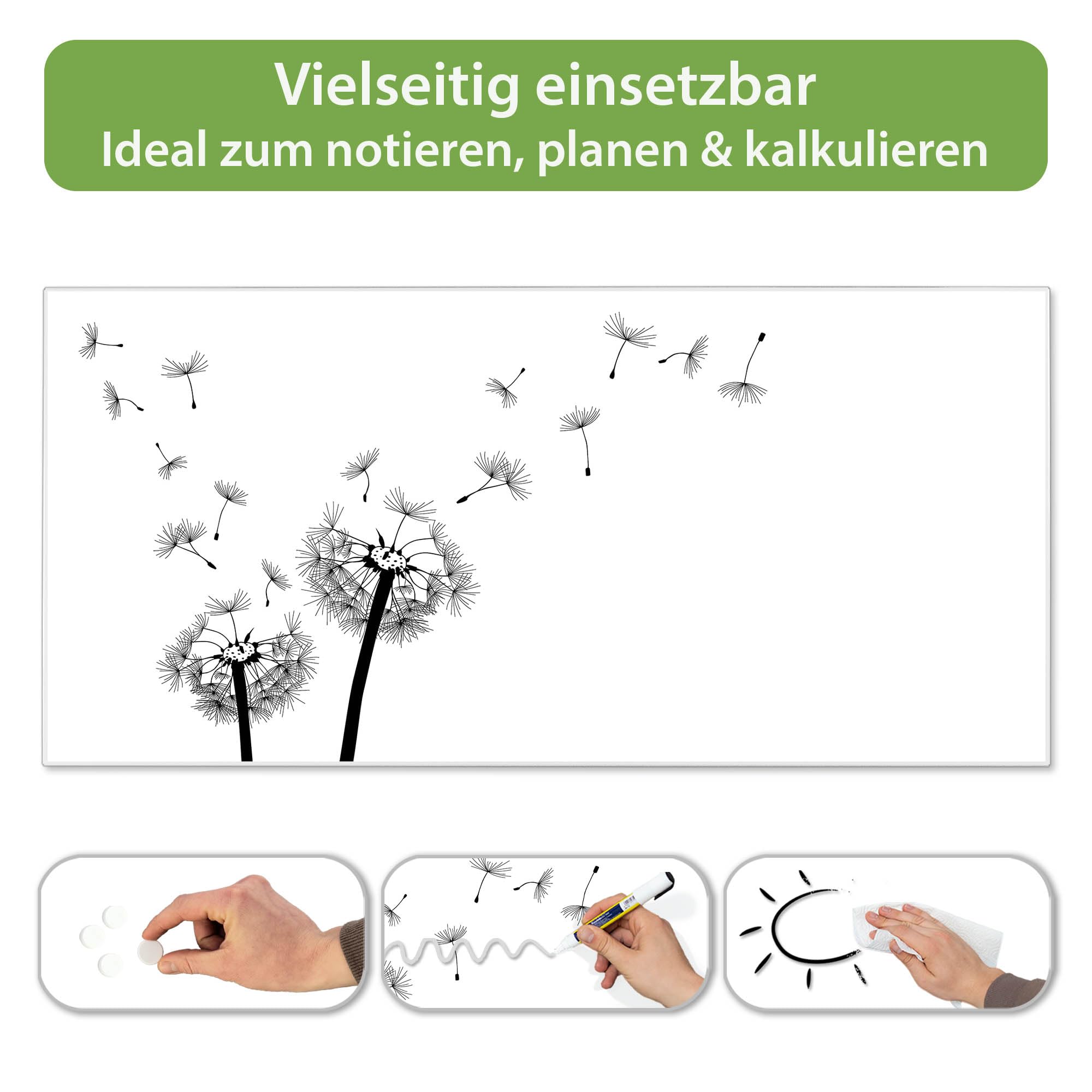 Banjado Magnettafel Pusteblume 2 78x37 cm Metall Weiß