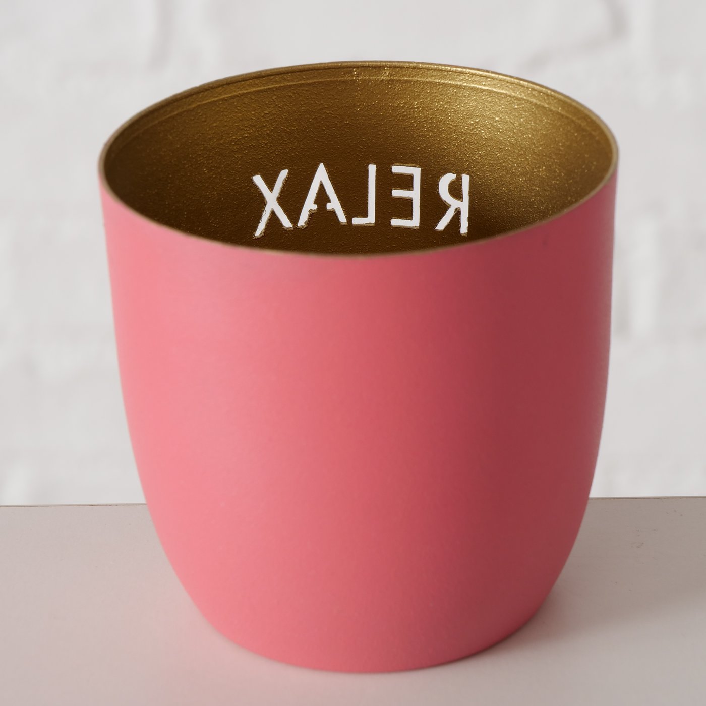 Relax Enjoy Smile Teelichthalter Metall Rosa Gold 7 cm 3er Set