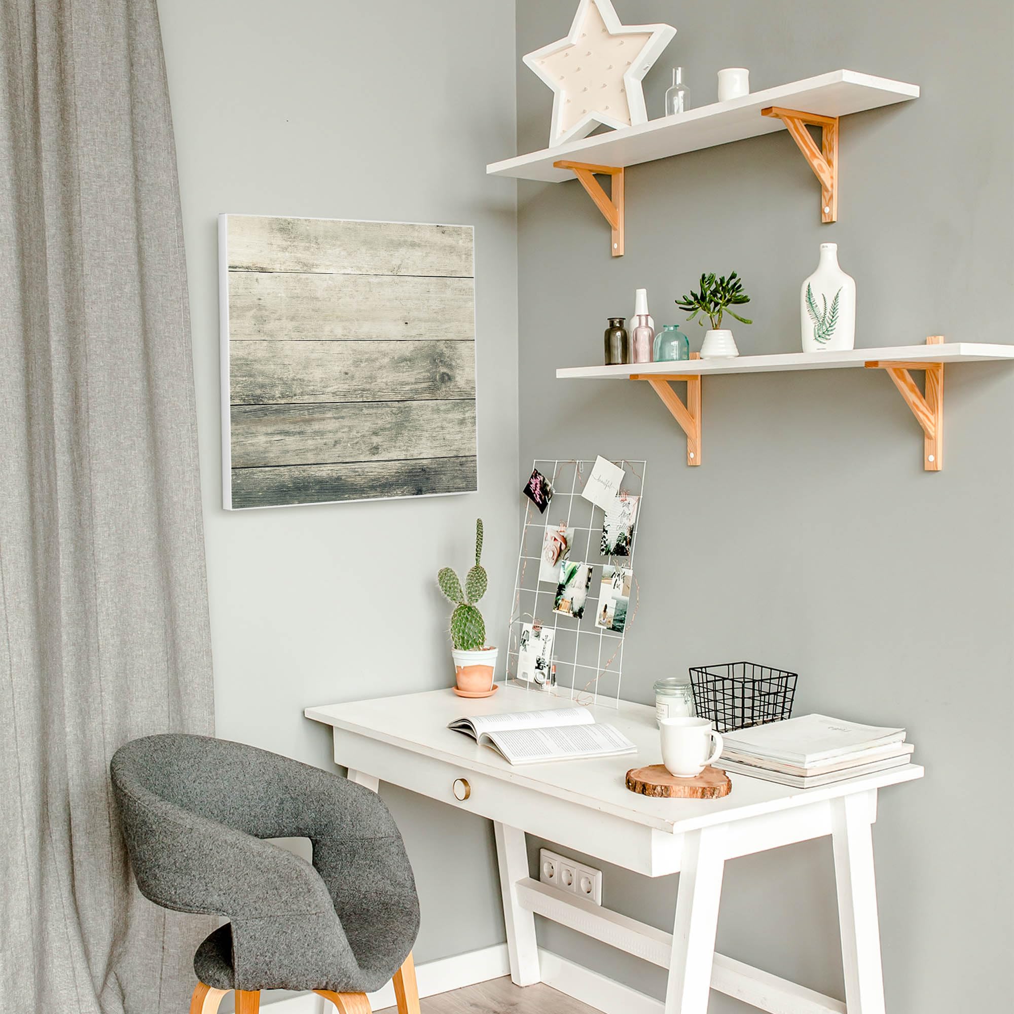 Banjado Magnettafel 50x50 cm Magnetwand Graue Planken