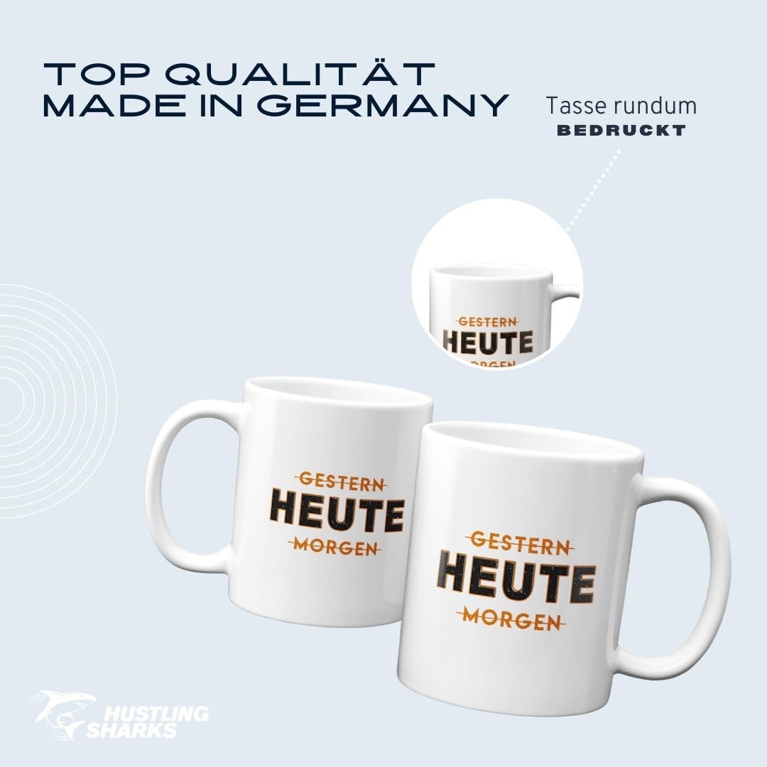 Hustling Sharks Heute Tasse 330ml schwarz Motivation Spruch