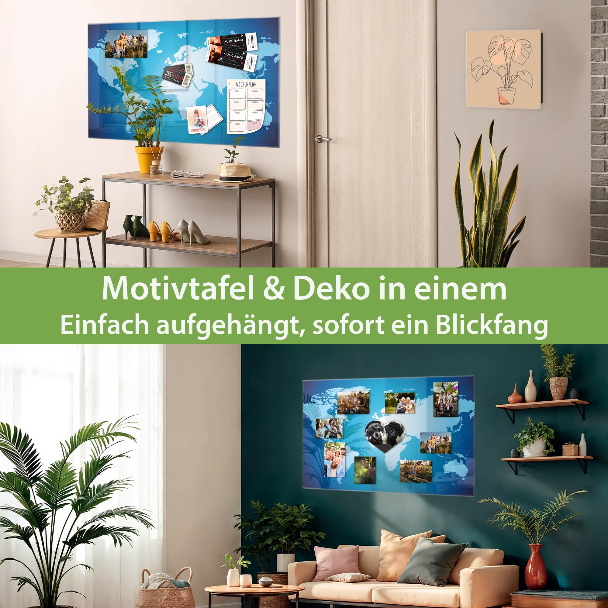 Banjado Magnettafel Weltkarte Glas 80x120 cm magnetisch