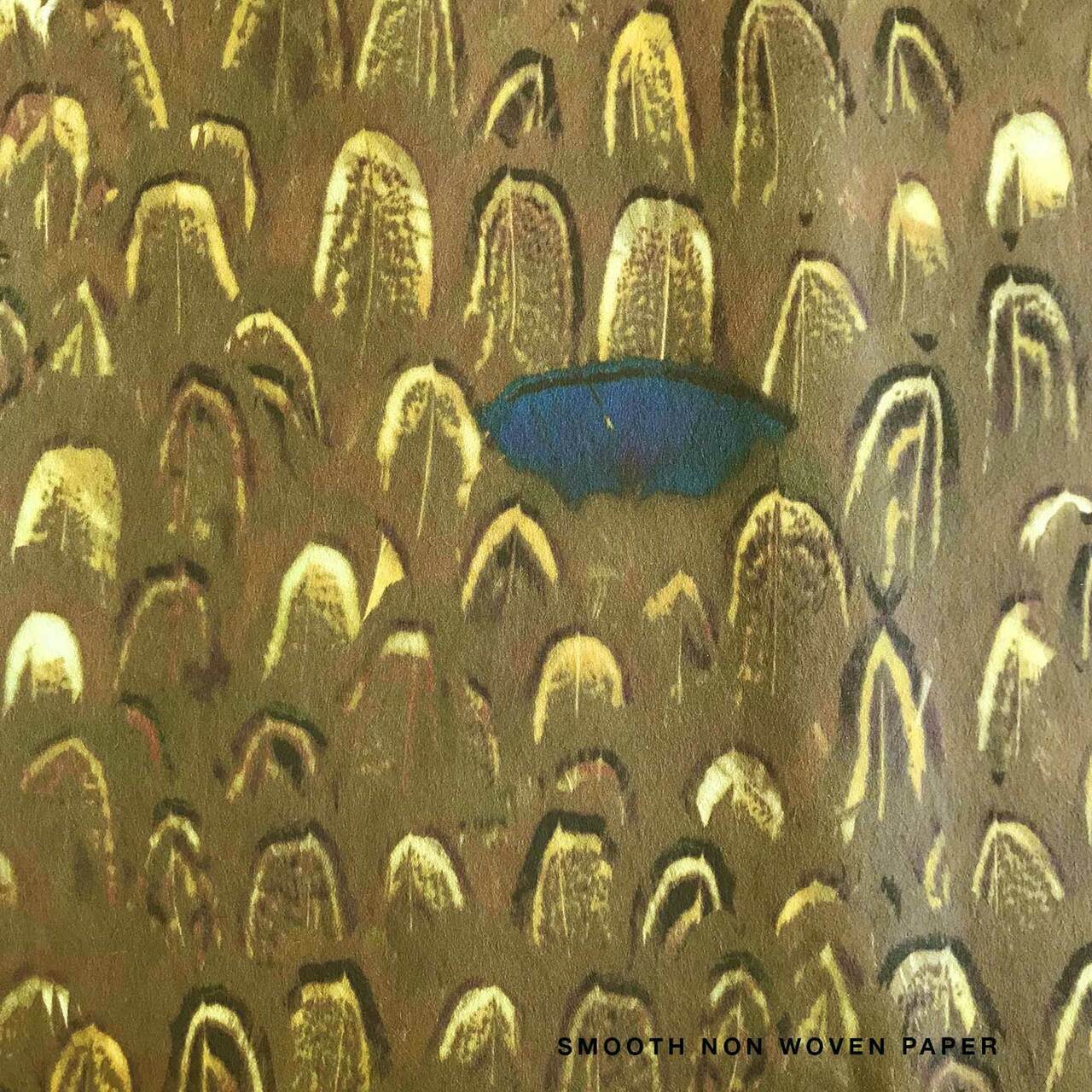 Mineheart Wallpaper Exotic Feathers Tapete gelb blau Feder