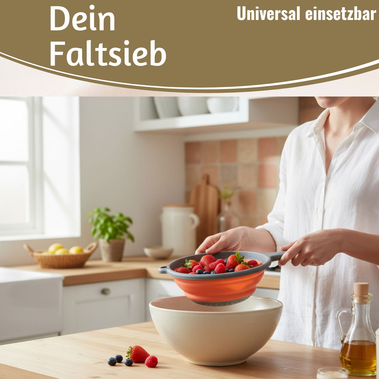 LS-LebenStil Küche & Haushalt Abtropfsieb Faltbar 36x19cm Griff