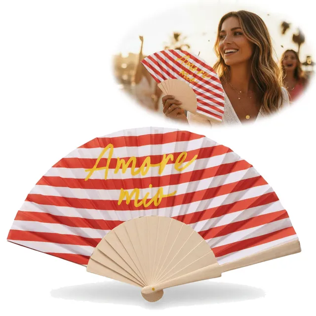 LS-LebenStil Amore Mio Handfächer rot weiß gelb Holz Stoff