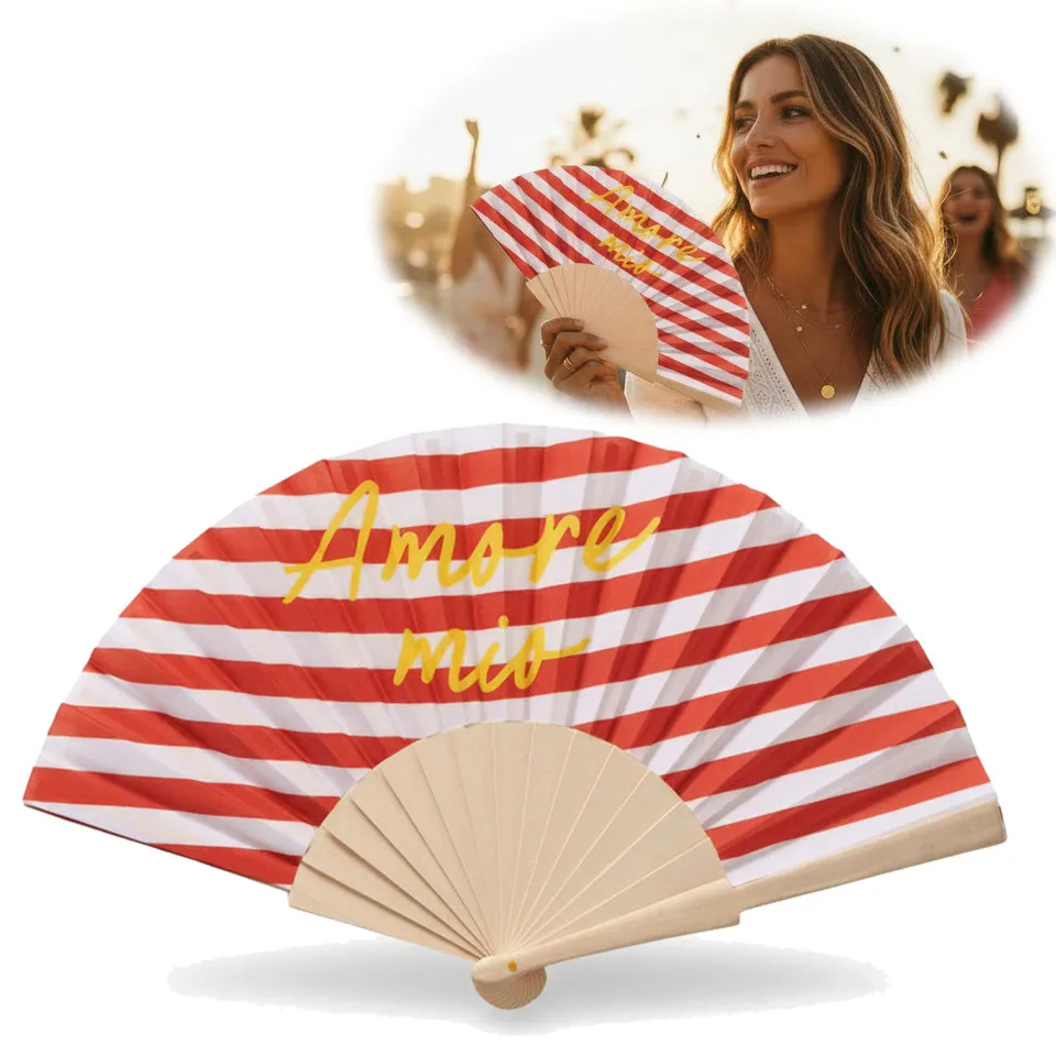 LS-LebenStil Amore Mio Handfächer rot weiß gelb Holz Stoff