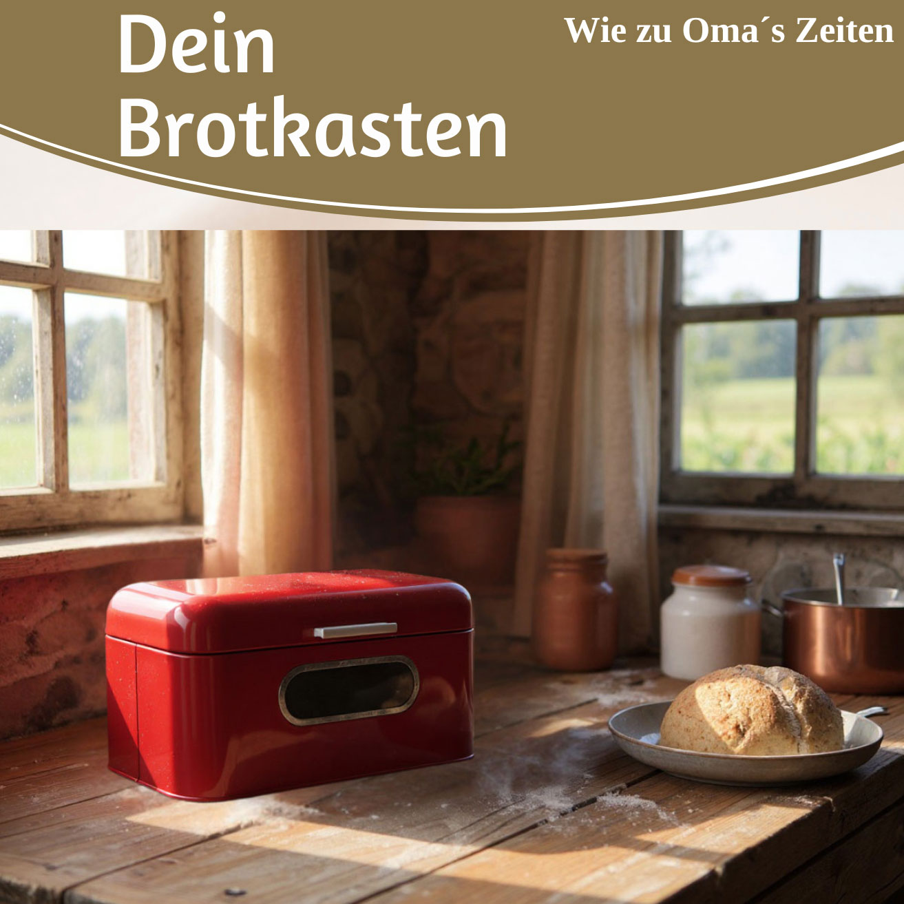 LS-LebenStil Vintage Brotkasten Rot Metall 30cm mit Deckel
