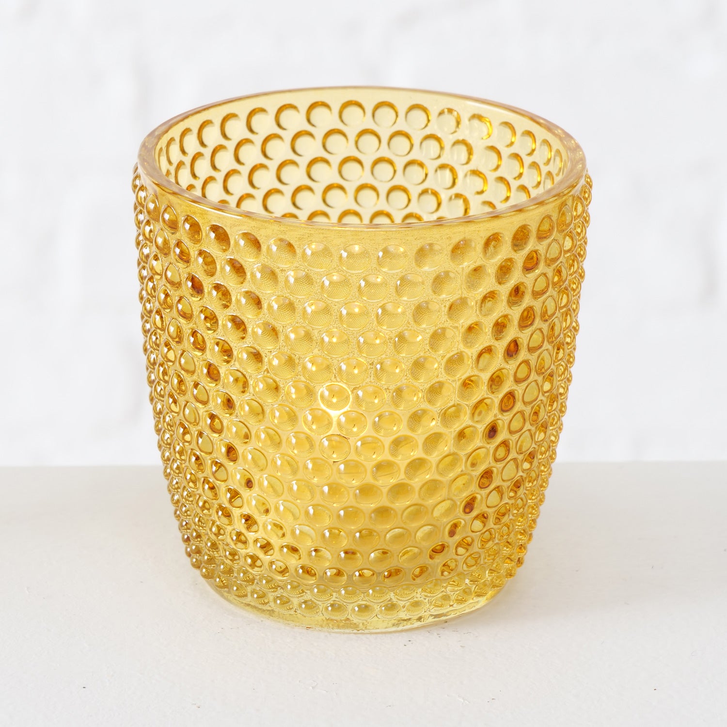 LS-LebenStil Küche & Haushalt Teelichthalter Glas Gelb 7cm 4er Set
