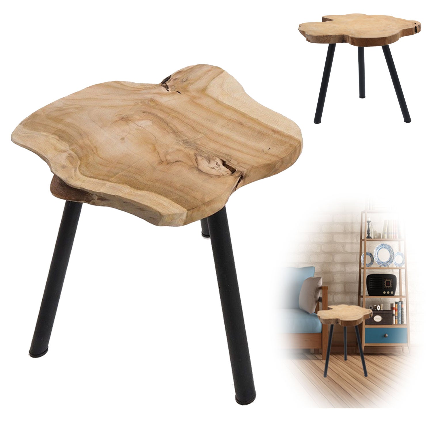 LS-LebenStil Möbel & Wohnen Beistelltisch Teakholz 45cm Braun