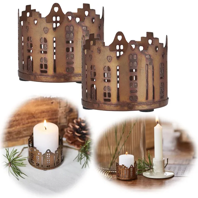 LS-LebenStil Ribe Teelichthaus braun 2er-Set 4x6cm Metall