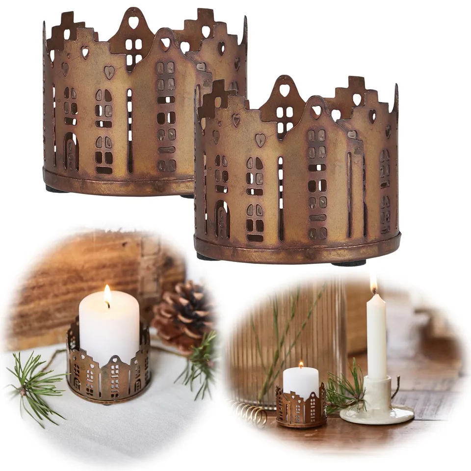 LS-LebenStil Ribe Teelichthaus braun 2er-Set 4x6cm Metall
