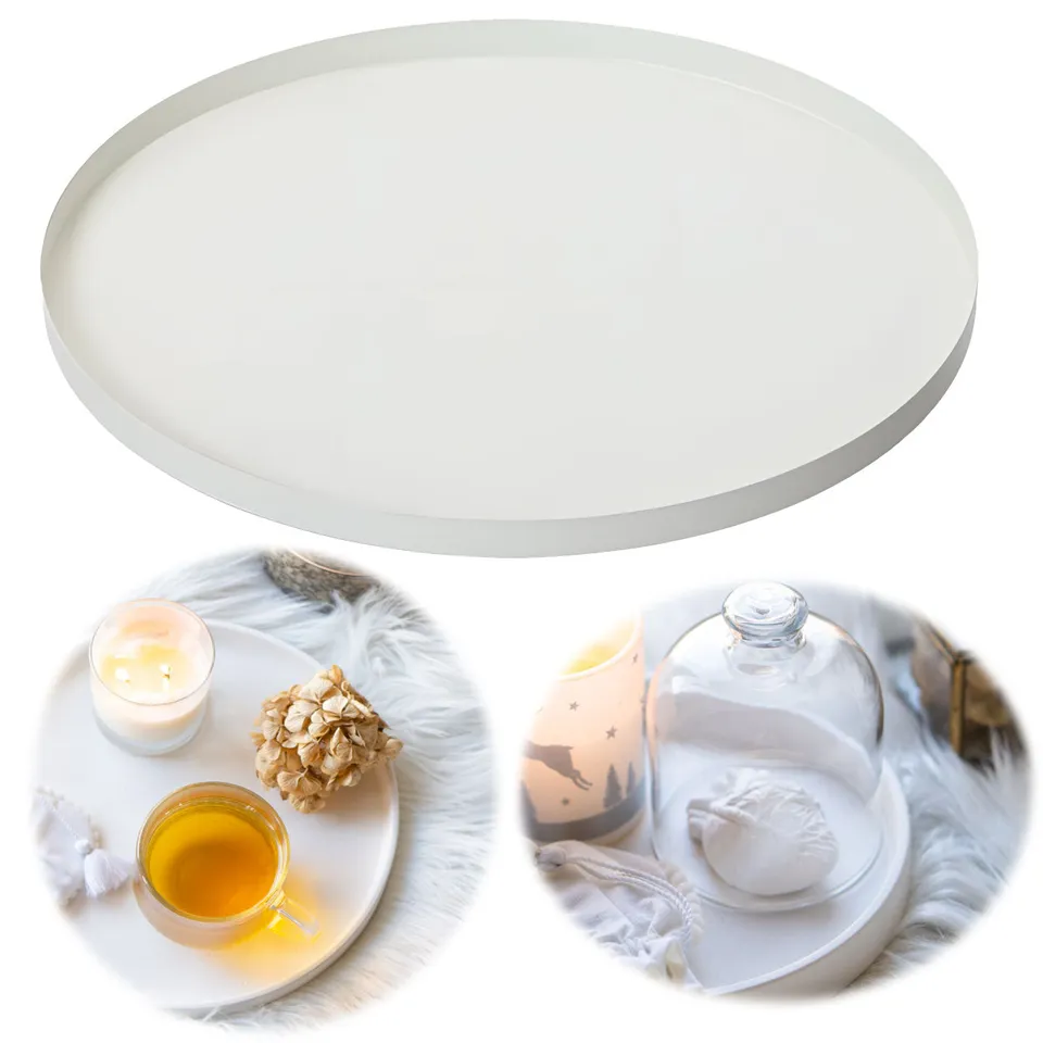 LS-LebenStil Amrum Deko Tablett Weiß Rund 30 cm Metall