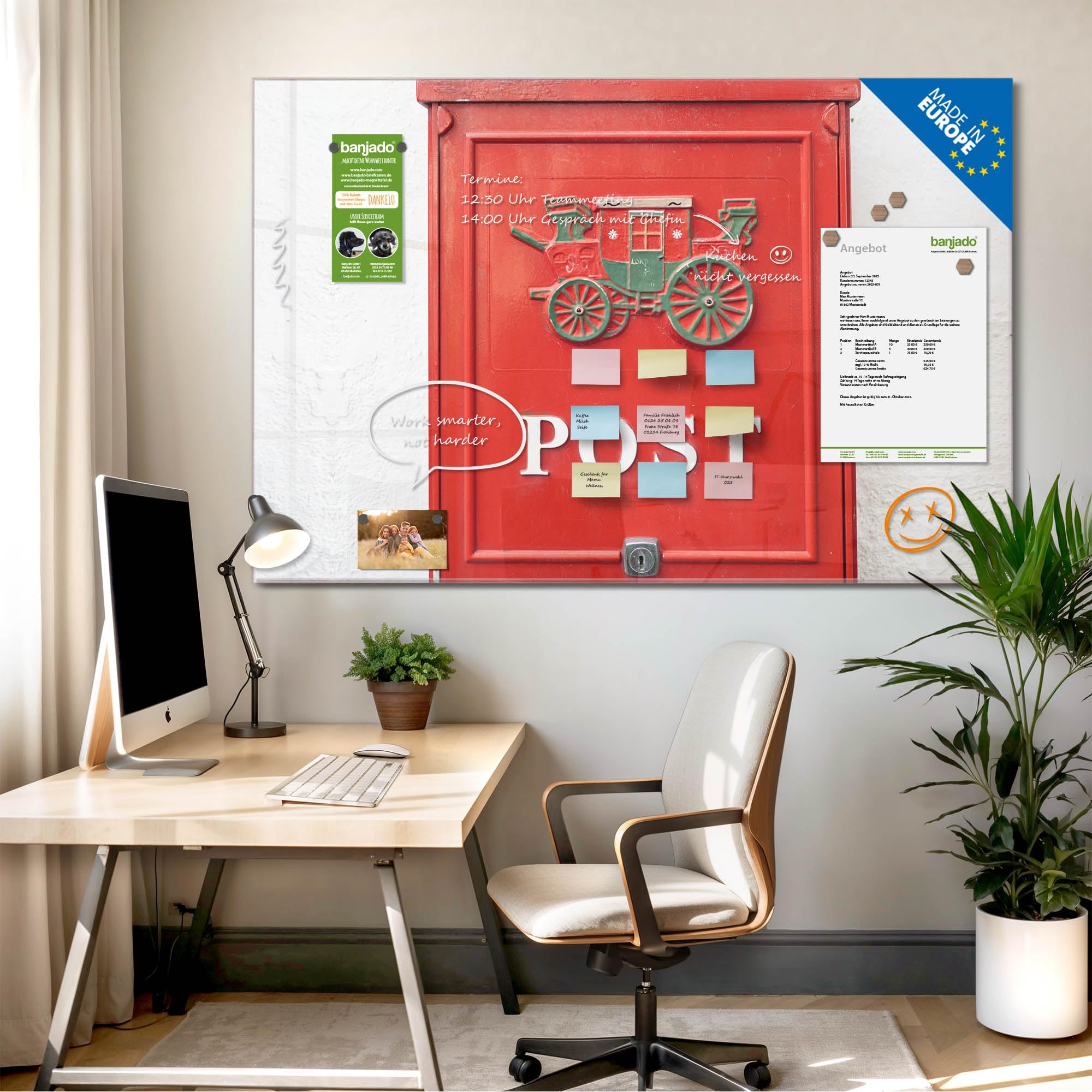 Banjado Magnettafel Postkasten Nostalgie Magnetboard 120x80 cm Glas