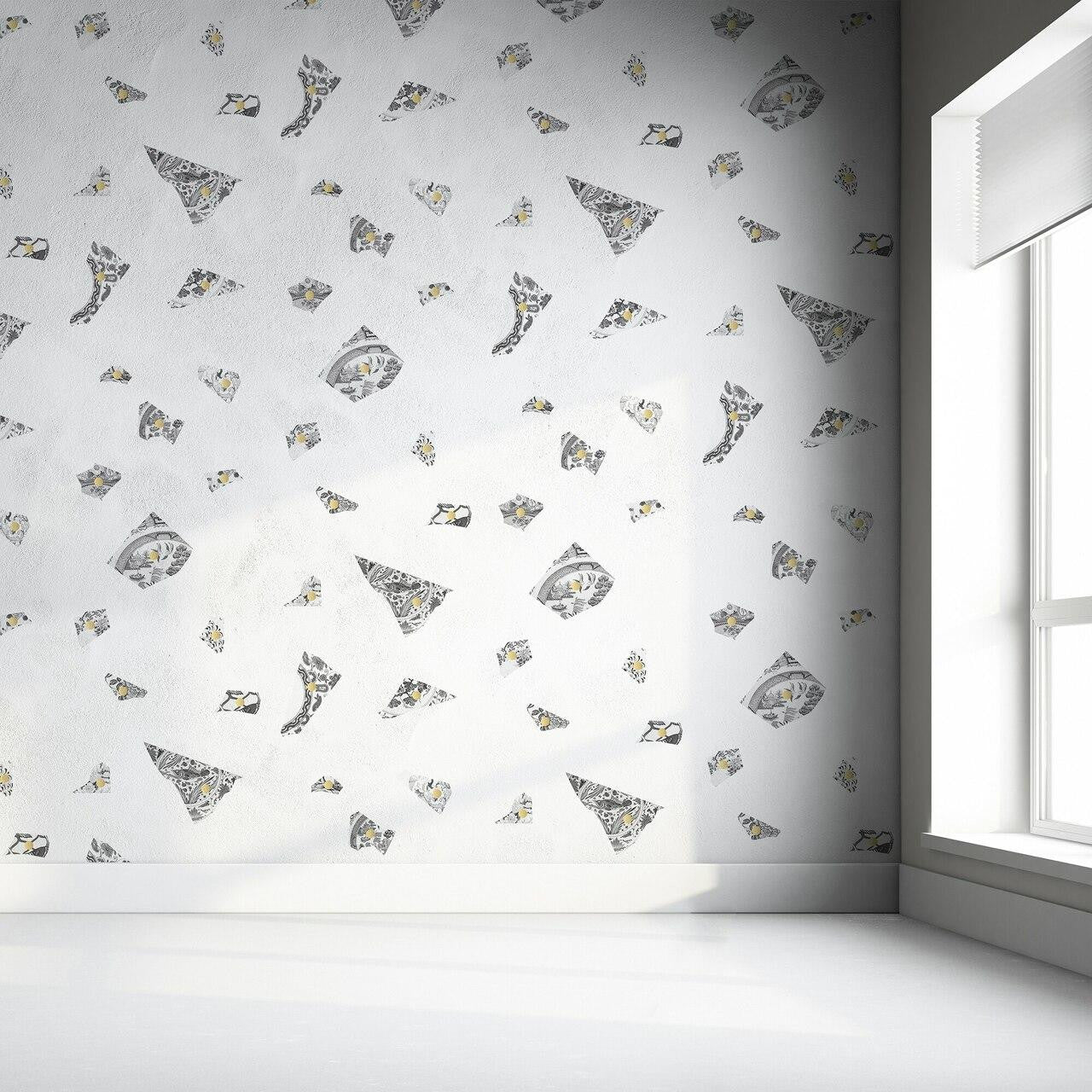 Mineheart Wallpaper Plate Fragment Tapete Weiß Grau