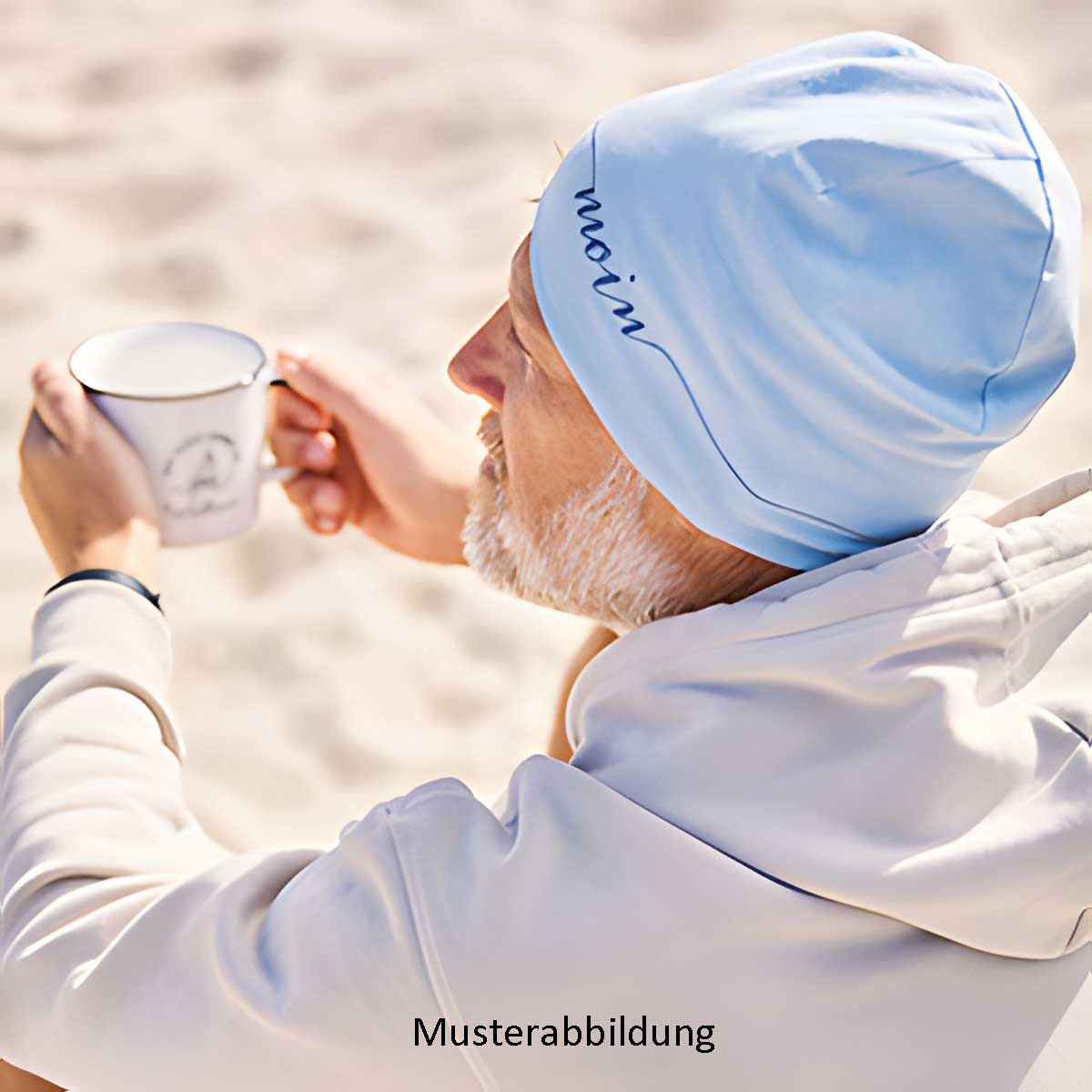 LS-LebenStil Beanie Be Happy Beige Jersey Stretch Unisex