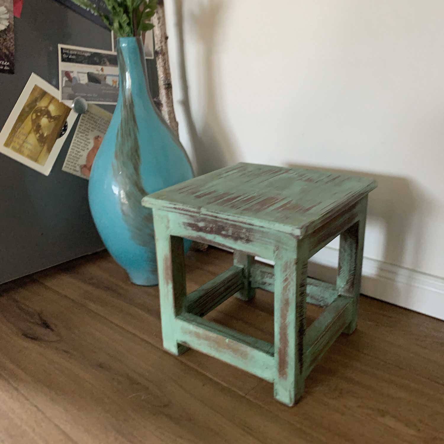 LS-LebenStil Möbel & Wohnen Vintage Fußhocker Holz Türkis 26cm