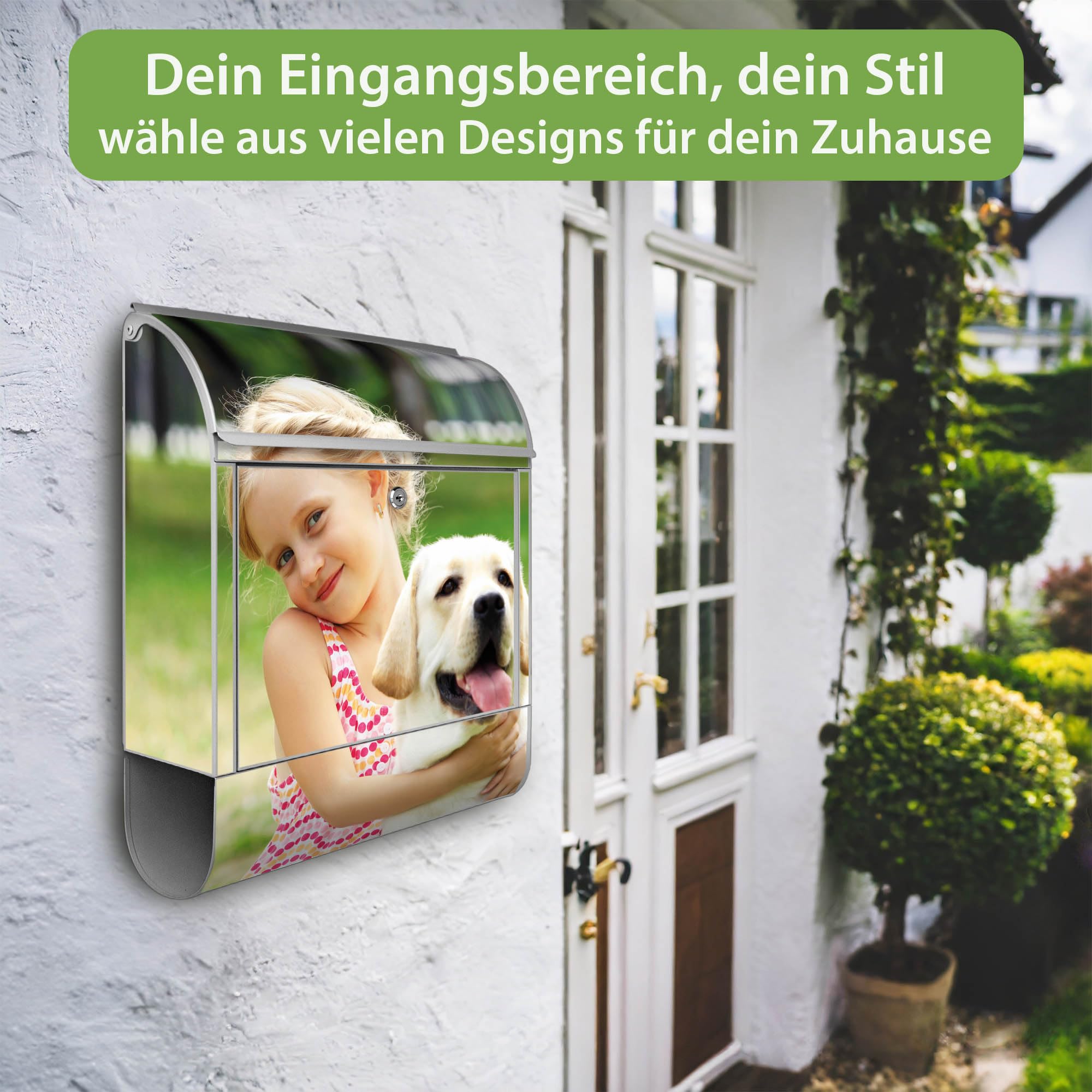 Banjado Briefkasten Wunschmotiv Silber Zeitungsfach A4 Stahl