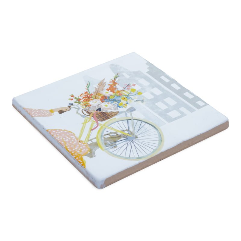 StoryTiles Delft Blue Fahrrad Blumen Wandfliese S 10x10 cm