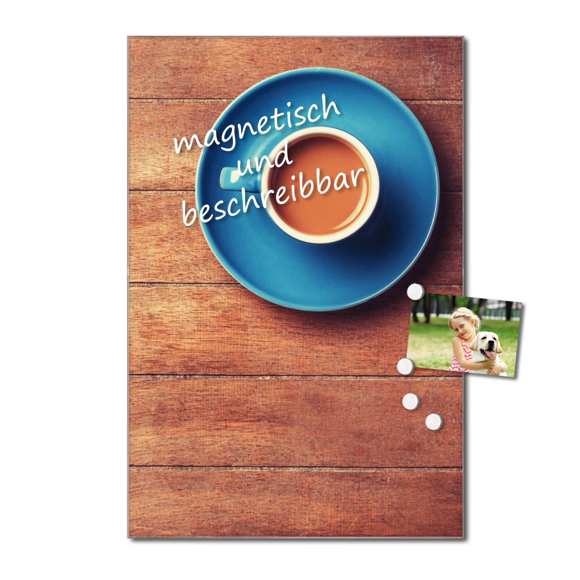 Banjado Magnettafel Blaue Tasse Glas 40x60 cm Küche