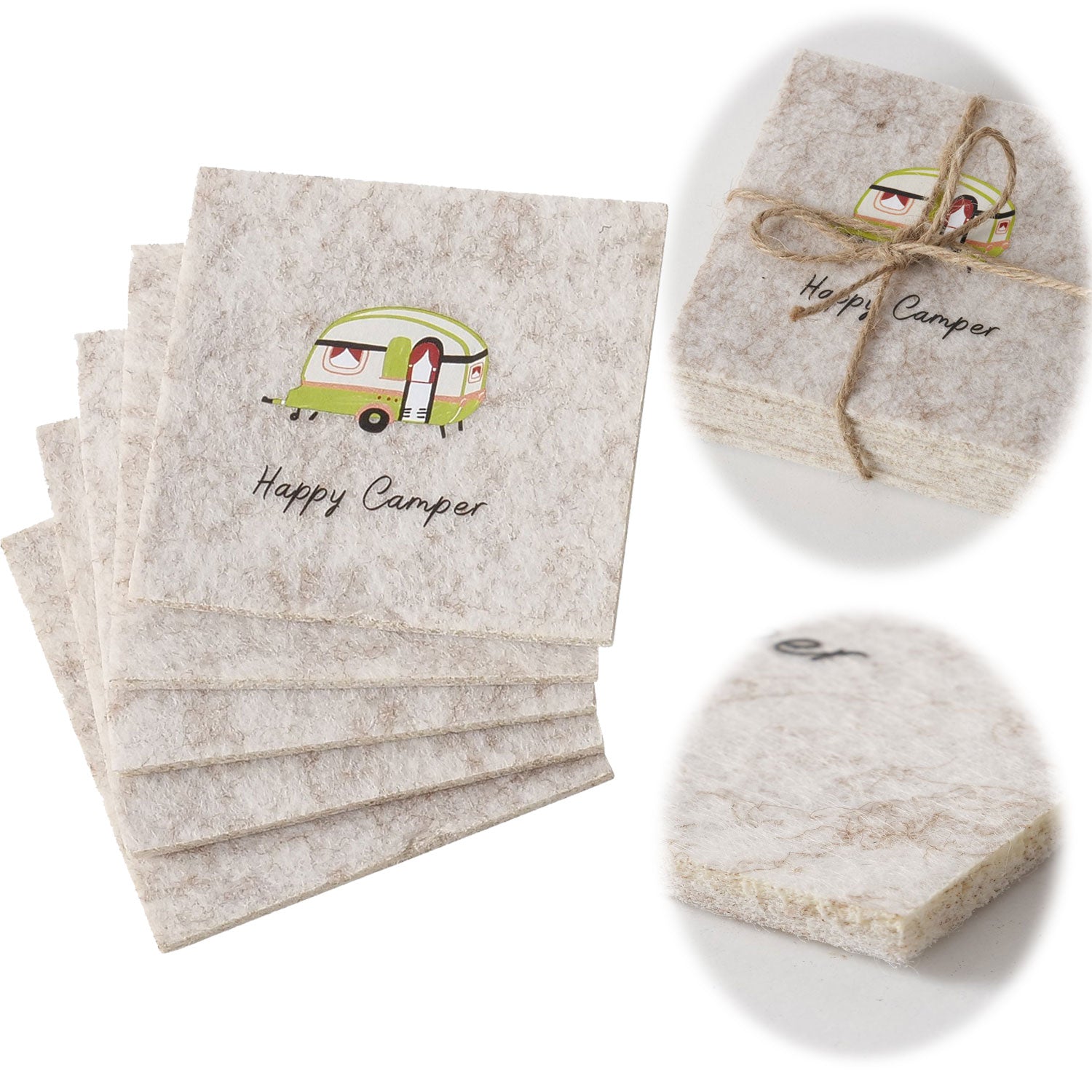 LS-LebenStil Küche Glasuntersetzer Filz Happy Camper 10cm 6er