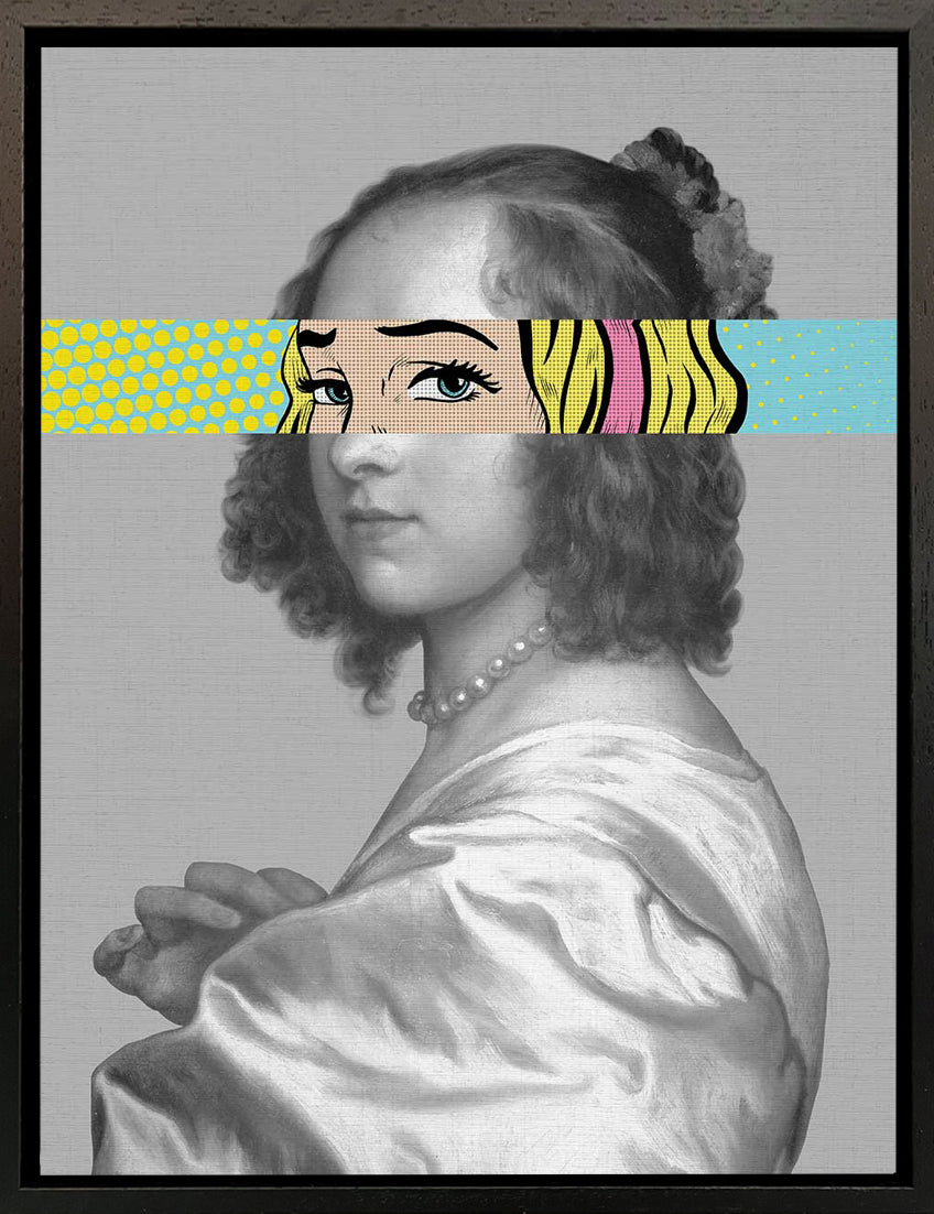 Mineheart Pop Portrait Gentildonna Wandbild Gelb Blau 30x41