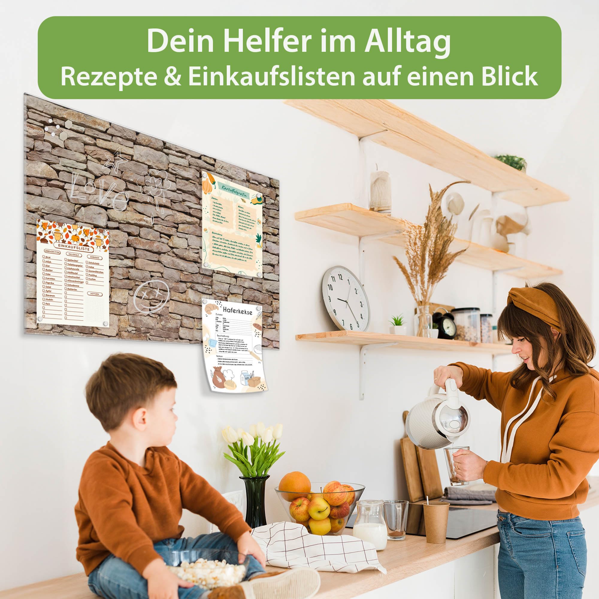 Banjado Magnettafel Stadtmauer Steinlook Magnetboard 120x80 cm