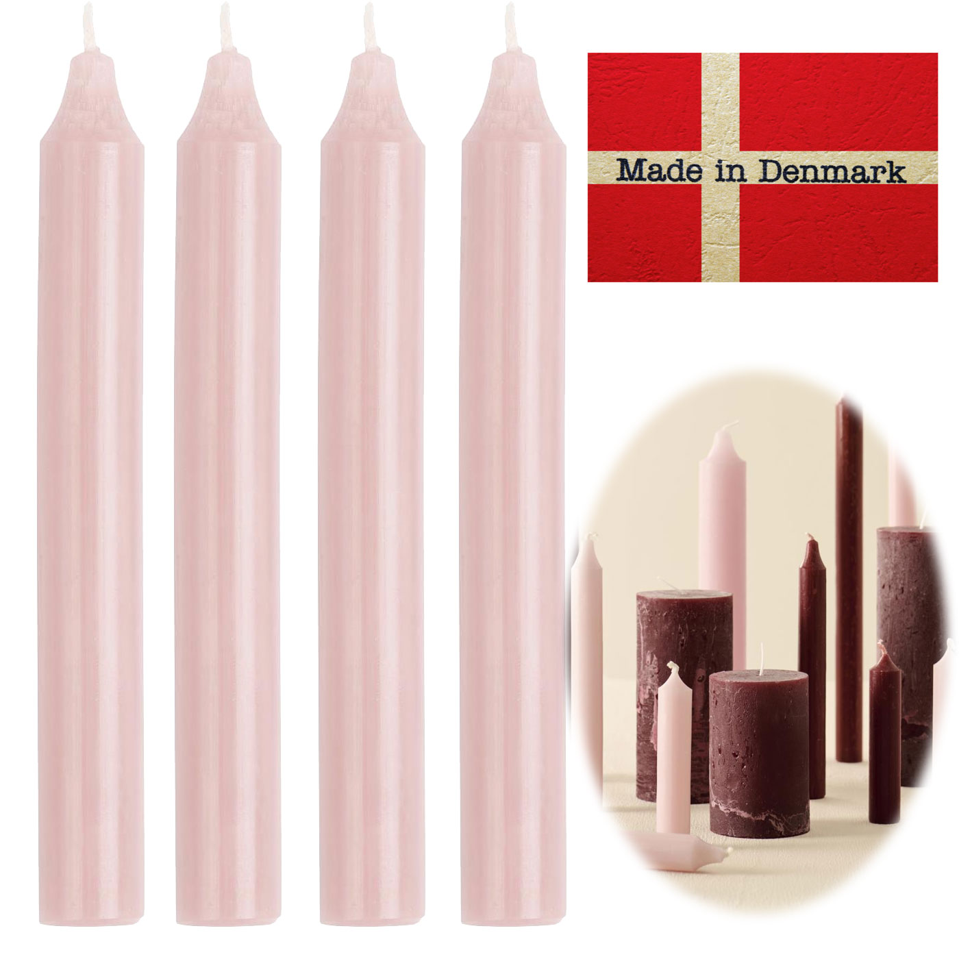 LS-LebenStil Ribe Stabkerzen Hellrosa 4er Set 18cm durchgefärbt
